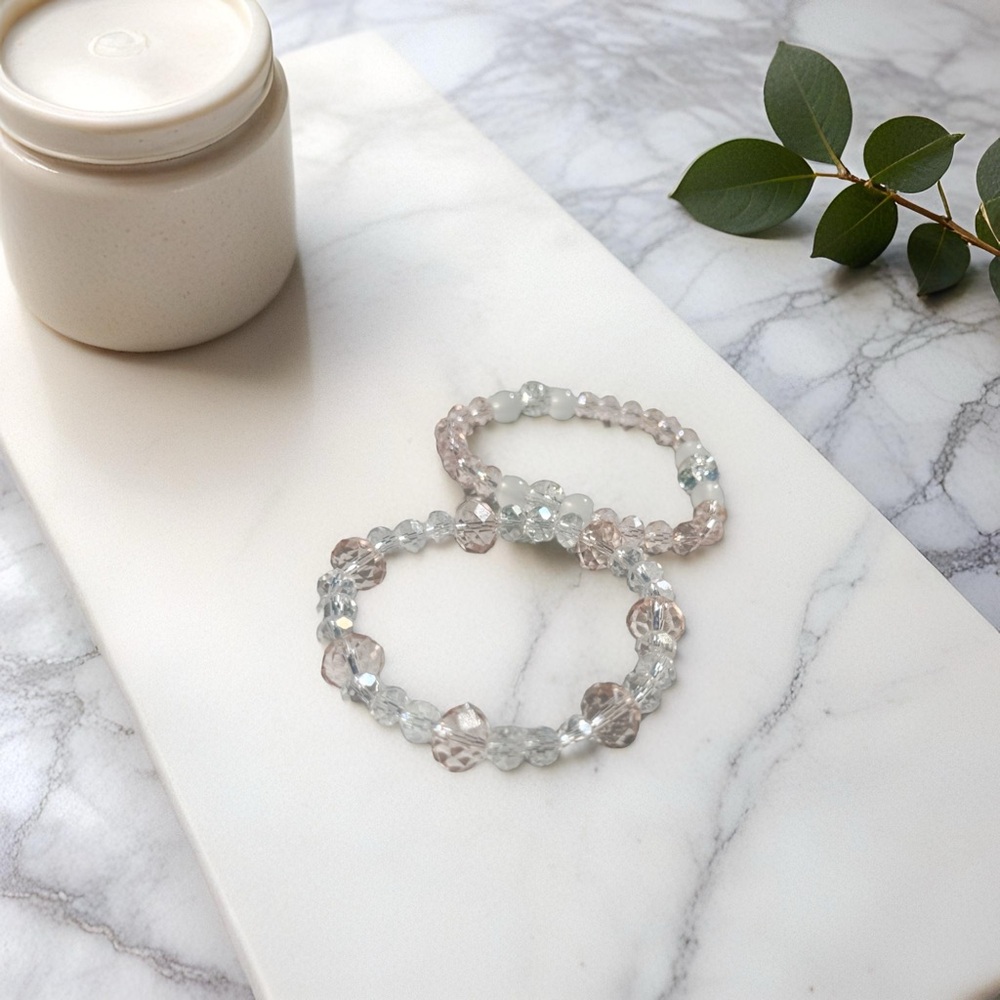 Pink Crystal Beaded Bracelet Set